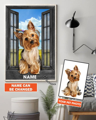 Yorkshire Terrier 3D Window View Customized Personalized Painting Prints Dogs Lover Gift Idea Framed Prints, Canvas Paintings