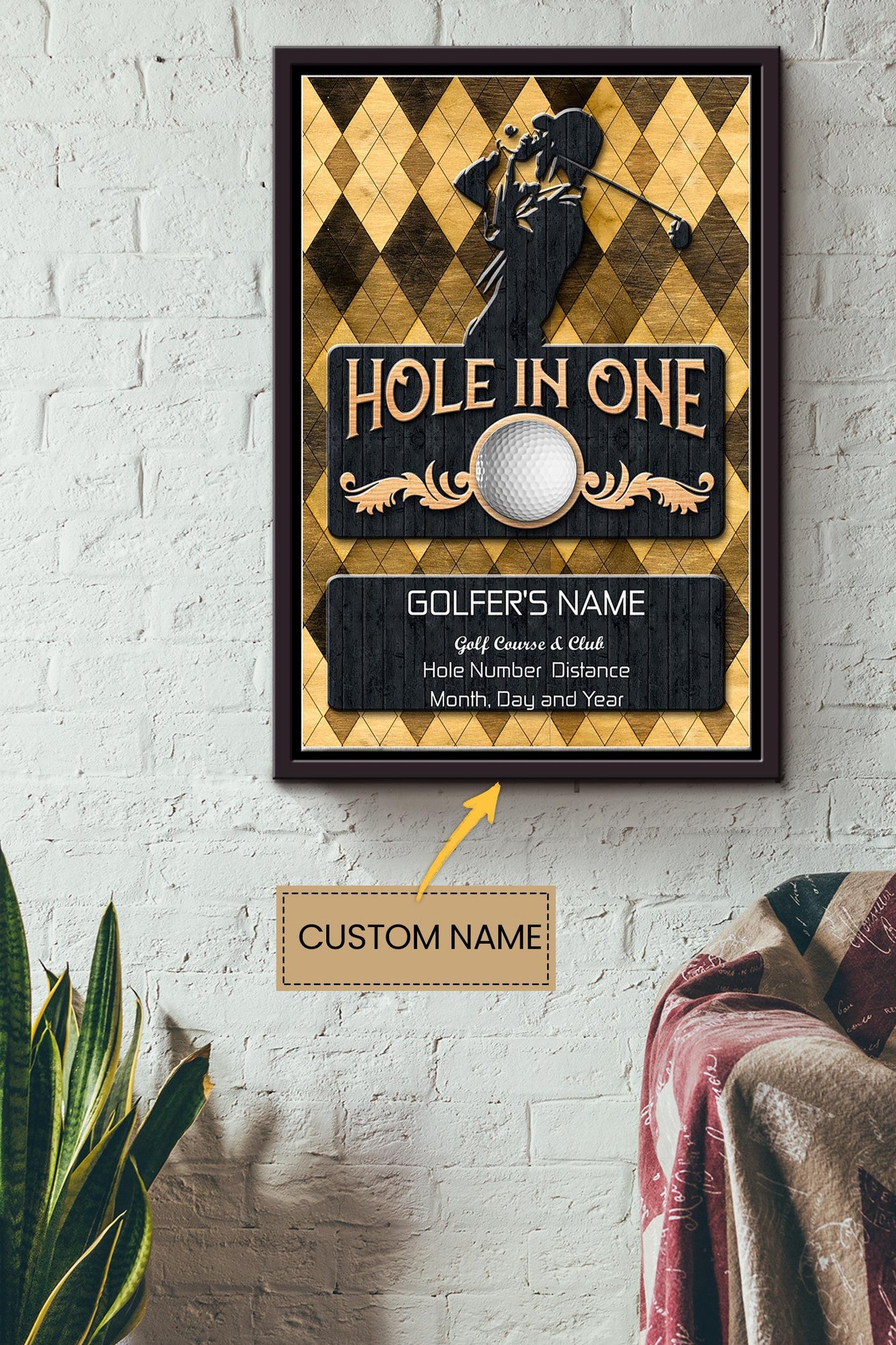 Golf Hole In One Personalized Canvas Sport Gift For Golfer Golf Player Framed Matte Canvas Framed Prints, Canvas Paintings