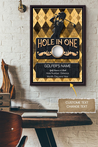 Golf Hole In One Personalized Canvas Sport Gift For Golfer Golf Player Framed Matte Canvas Framed Prints, Canvas Paintings