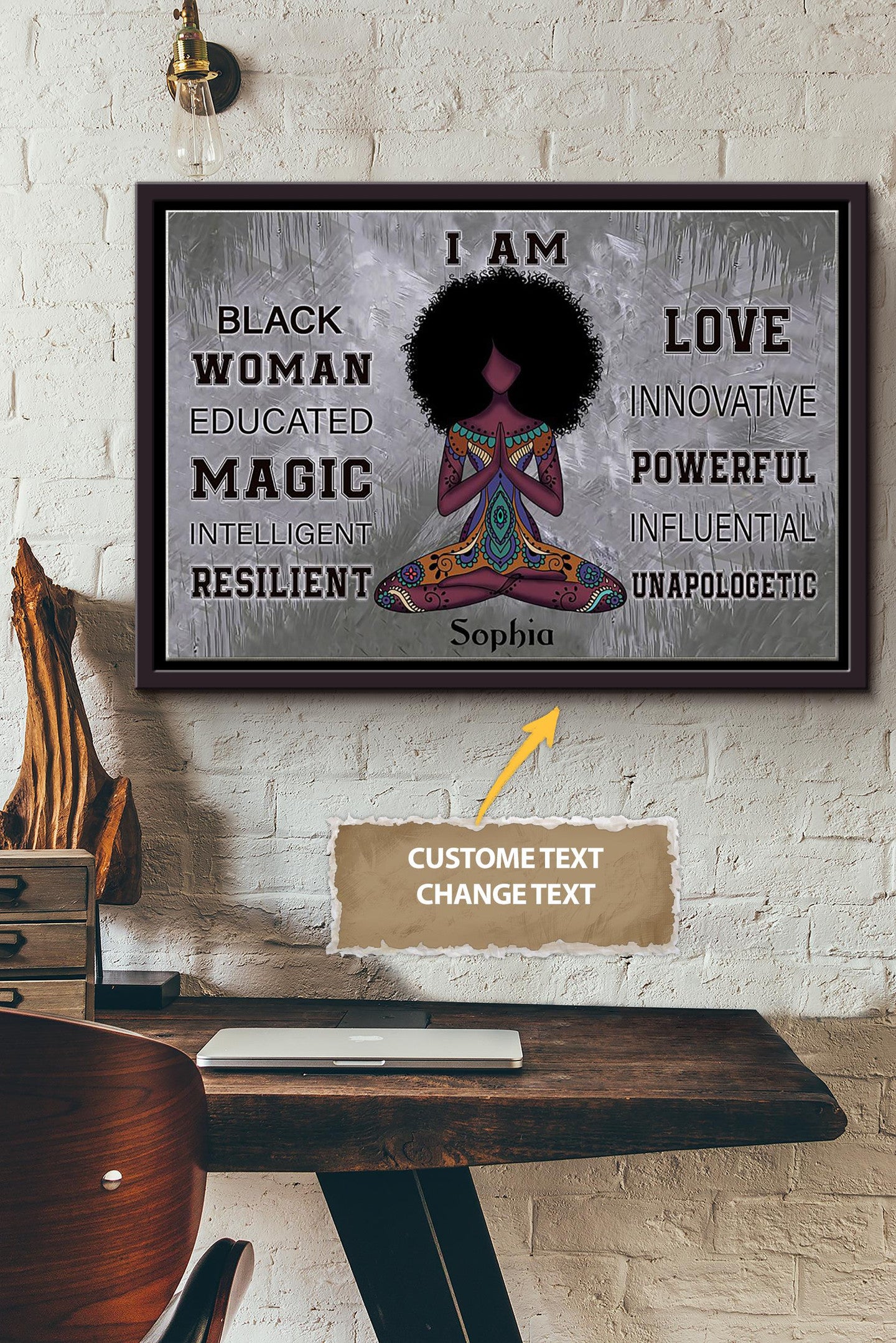 African Yoga Girl Personalized Canvas Woman Gift For Black Women African Women Framed Matte Canvas Framed Prints, Canvas Paintings