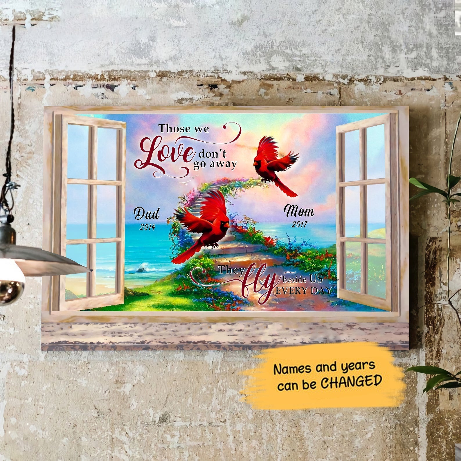 Cardinal Memorial 3D Window View Birds Lover Customized Personalized Gift Idea Gift Birthday Framed Prints, Canvas Paintings