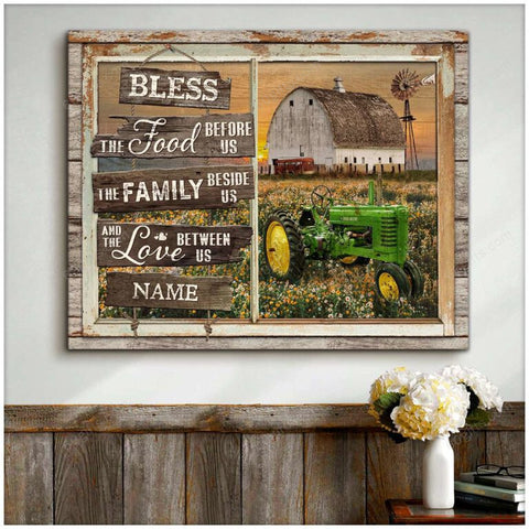 Customized Name Old Barn And Tractor Through Faux Window Bless This Home - Personalized Canvas Print Wall Art Farmhouse Decor