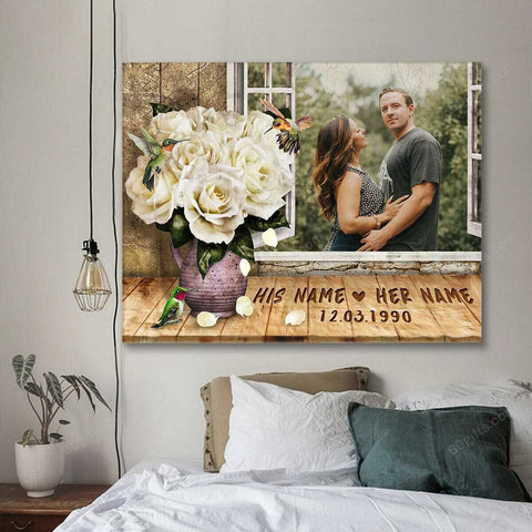 Personalized Couple Photo And Name Valentine's Day Gifts Beautiful Window Anniversary Wedding Present - Customized Canvas Print Wall Art