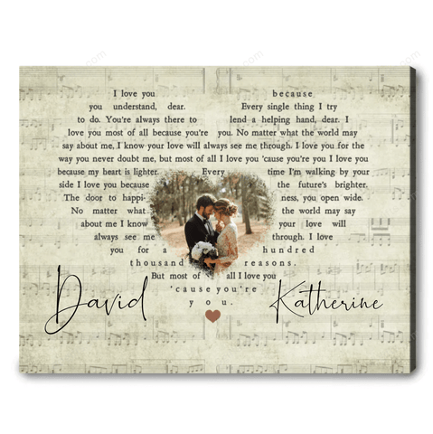 Customized Photo And Name Happy Wedding Anniversary Gifts, Gift For Married Couples Favorite Song - Personalized Canvas Print Wall Art Home Decor