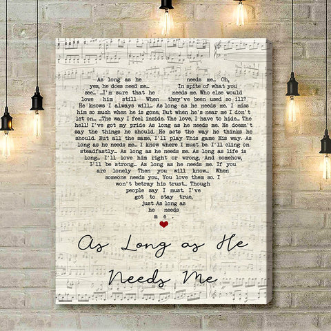 Jodie Prenger As Long As He Needs Me Script Heart Song Lyric Art Print - Canvas Print Wall Art Home Decor