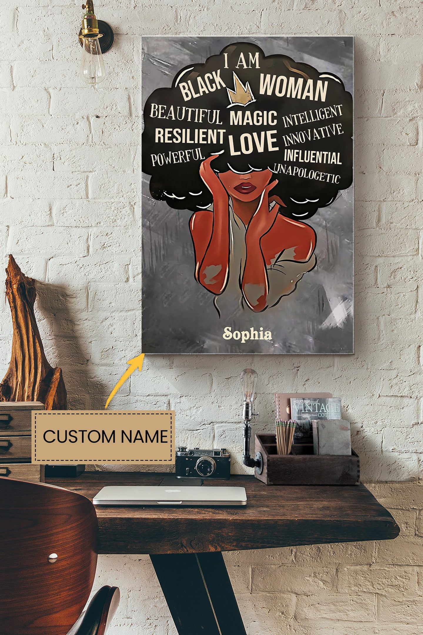 Afro Girl Personalized Canvas Woman Gift For Black Women African Women Canvas Gallery Painting Wrapped Canvas Framed Gift Idea Framed Prints, Canvas Paintings