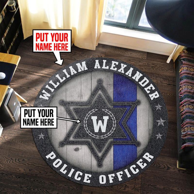 Personalized Police Officer Living Room Round Mat Circle Rug