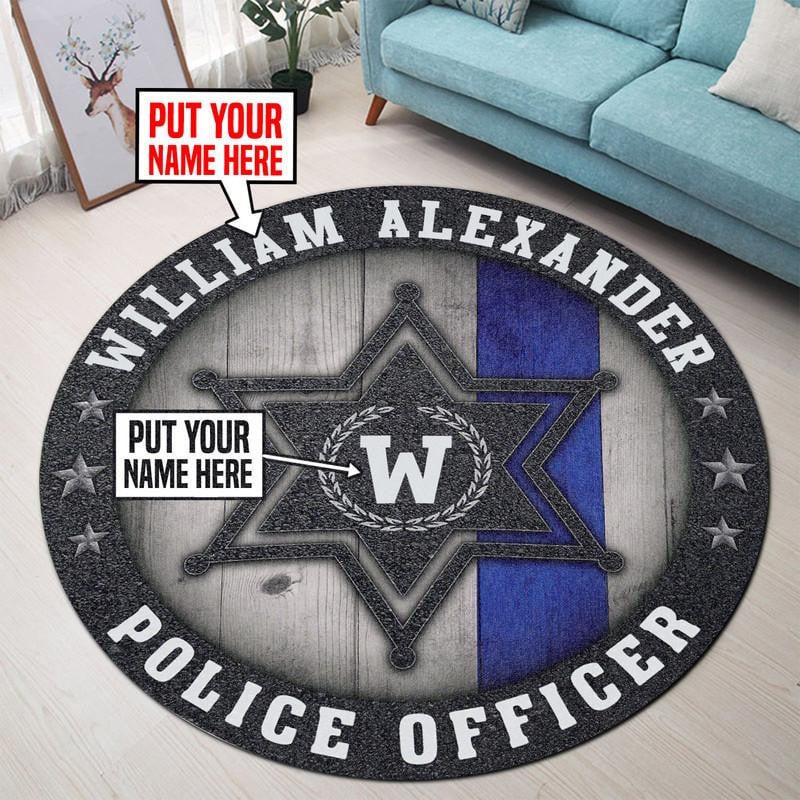 Personalized Police Officer Living Room Round Mat Circle Rug