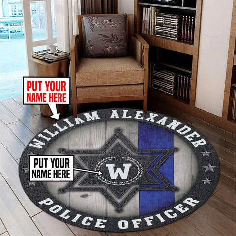 Personalized Police Officer Living Room Round Mat Circle Rug