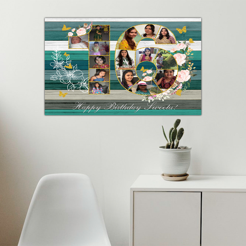 Customized Number 16 Photo Collage Canvas Birthday Gift, Family Gift Ideas - Personalized Canvas Print Wall Art Home Decor