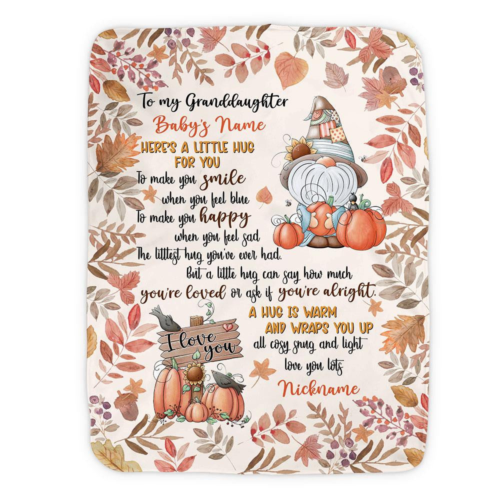 A Little Hug For You Fall Gnome Personalized Blanket, Cute Baby Blanke