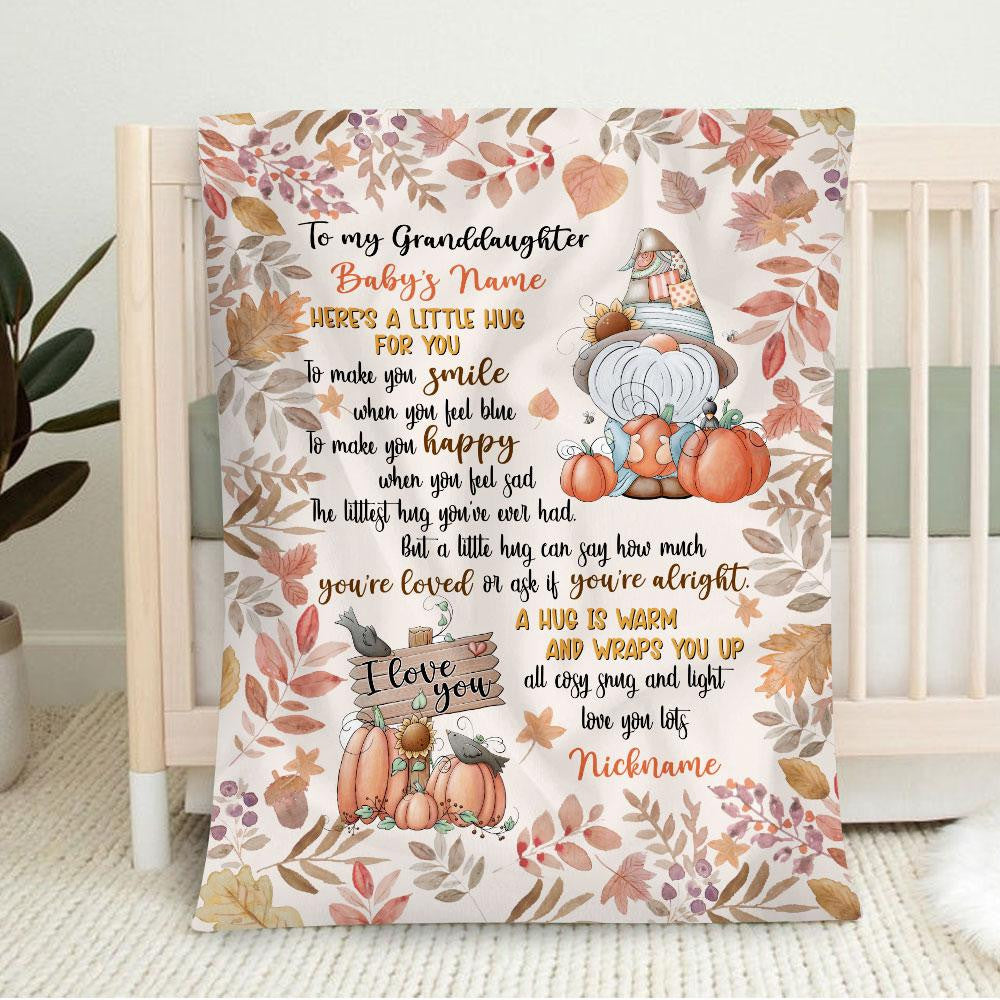 A Little Hug For You Fall Gnome Personalized Blanket, Cute Baby Blanke