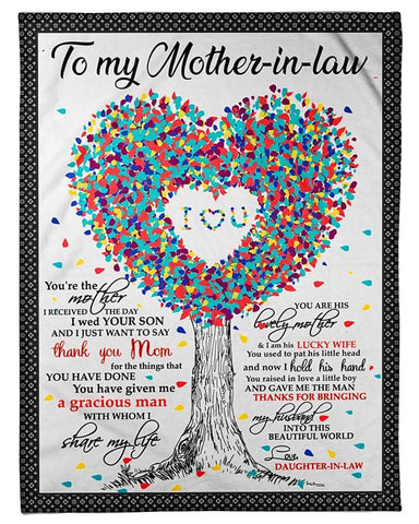 Colorful Heart Tree Thank You Mom To Mother In Law Fleece Blanket Flee