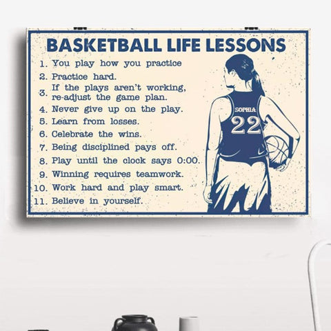 Basketball Life Lesson Rules Personalized Canvas Sport Gift For Basketball Player Basketball Lover Framed Matte Canvas Framed Prints, Canvas Paintings