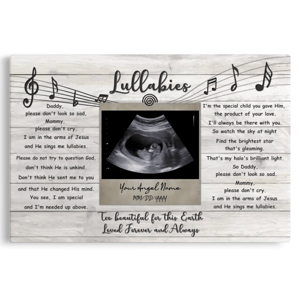 Personalized Canvas Prints, Custom Photo, Sympathy Gifts, Remembrance Gifts For Infant Loss Gift For Pregnancy Loss Baby, Lullabies Song Dem Canvas