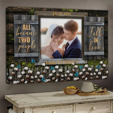 Personalized Canvas Prints Custom Photo, Couple Gift, Wedding Anniversary Gift, Wedding Present Rustic Window With Cotton Flowers Dem Canvas