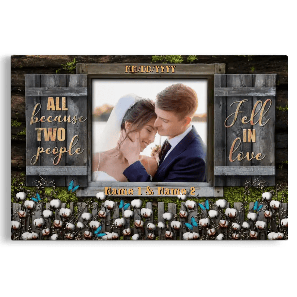 Personalized Canvas Prints Custom Photo, Couple Gift, Wedding Anniversary Gift, Wedding Present Rustic Window With Cotton Flowers Dem Canvas