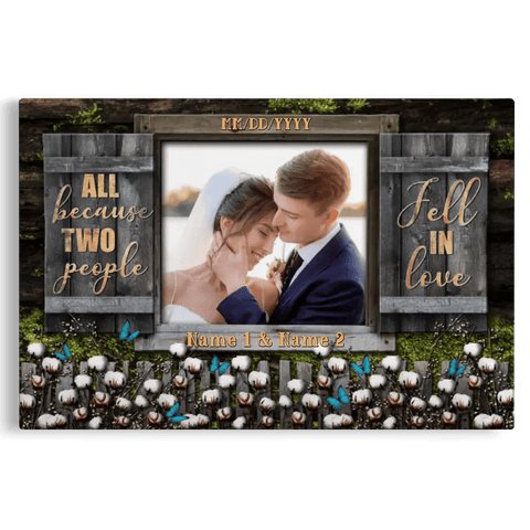 Personalized Canvas Prints Custom Photo, Couple Gift, Wedding Anniversary Gift, Wedding Present Rustic Window With Cotton Flowers Dem Canvas