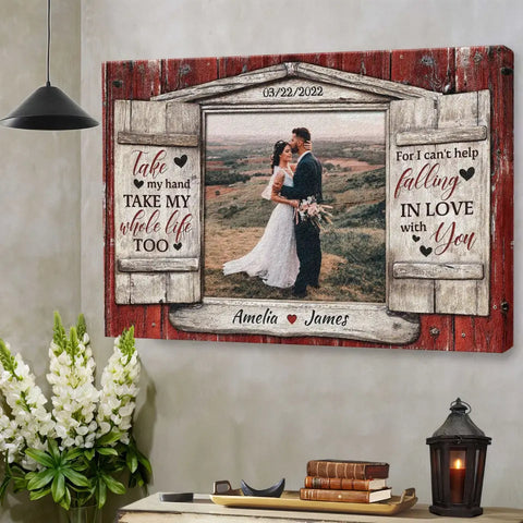 Personalized Canvas Prints, Custom Photos, Couple Gifts, Anniversary Gifts, Photo Gifts Window, For I Can't Help Falling In Love With You Dem Canvas