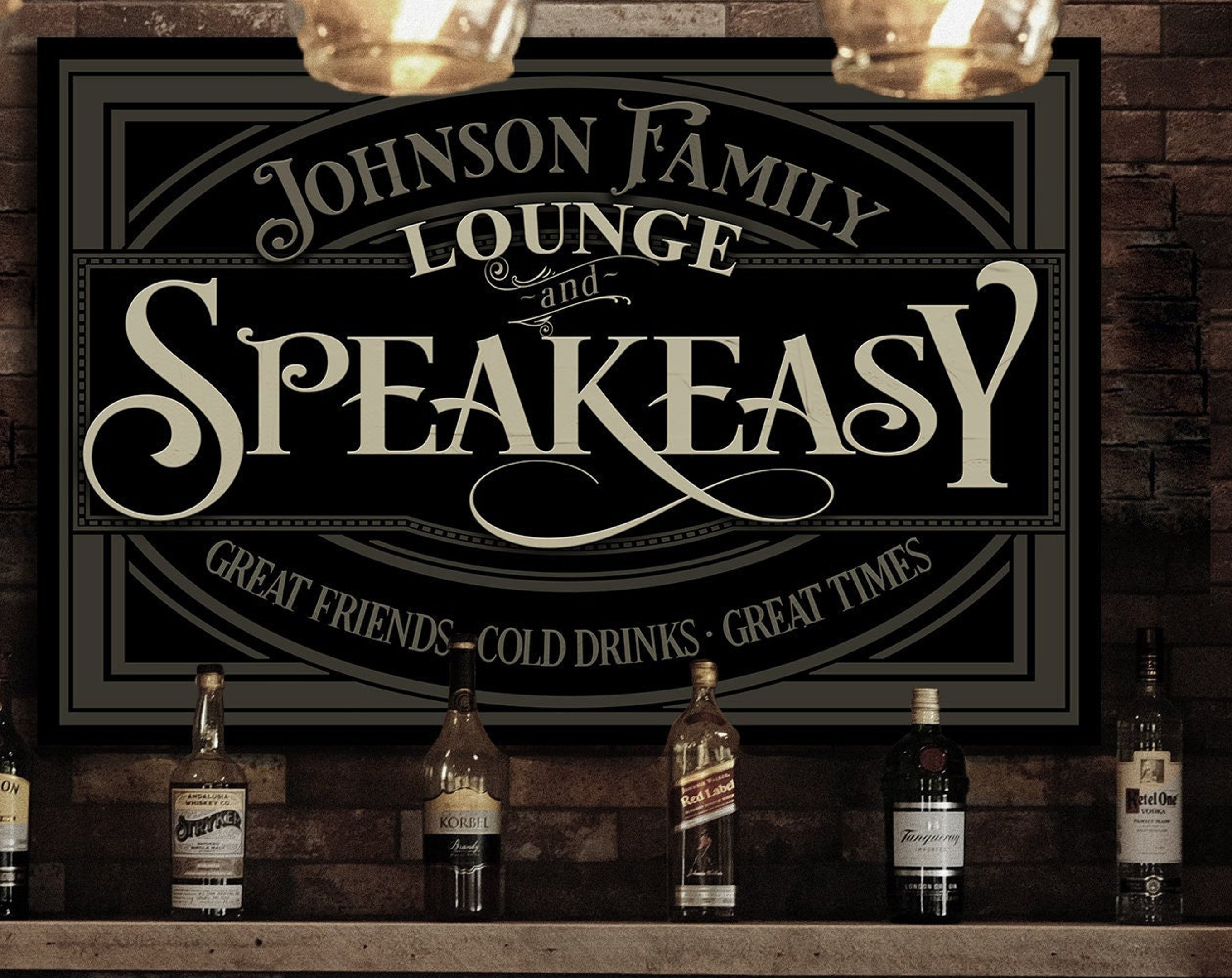 here Canvas Family Name Lounge Sign | Custom Speakeasy Sign | Family Bar Sign | Family Name Sign | Personalized Bar Sign | Vintage Sign | Metal Sign