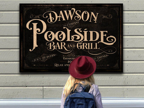 here Canvas Poolside Bar Sign | Personalized Poolside Bar Sign | Pool Bar Sign | Vintage Pool Bar Sign | Last Name Pool Bar Sign