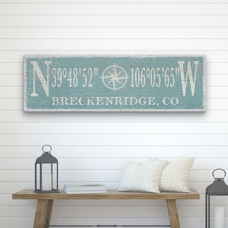 Latitude Longitude Sign, Coordinates Sign, Compass Rose , Personalized