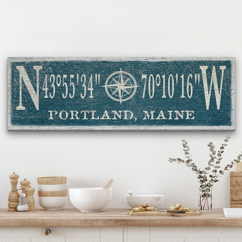 Latitude Longitude Sign, Coordinates Sign, Compass Rose , Personalized