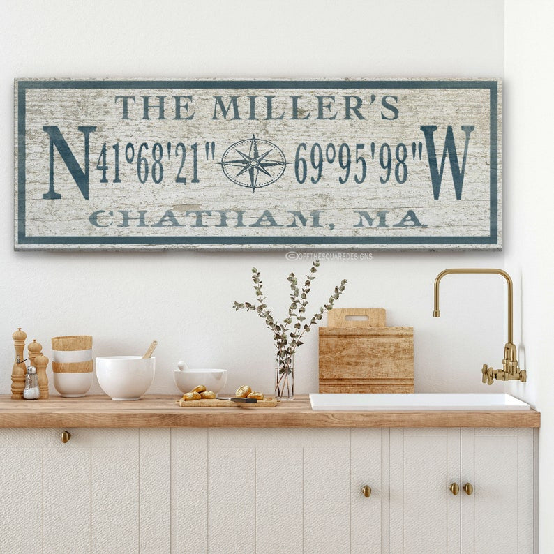 Personalized Coordinates Sign, Family Name Latitude Longitude, Rustic