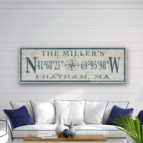 Personalized Coordinates Sign, Family Name Latitude Longitude, Rustic