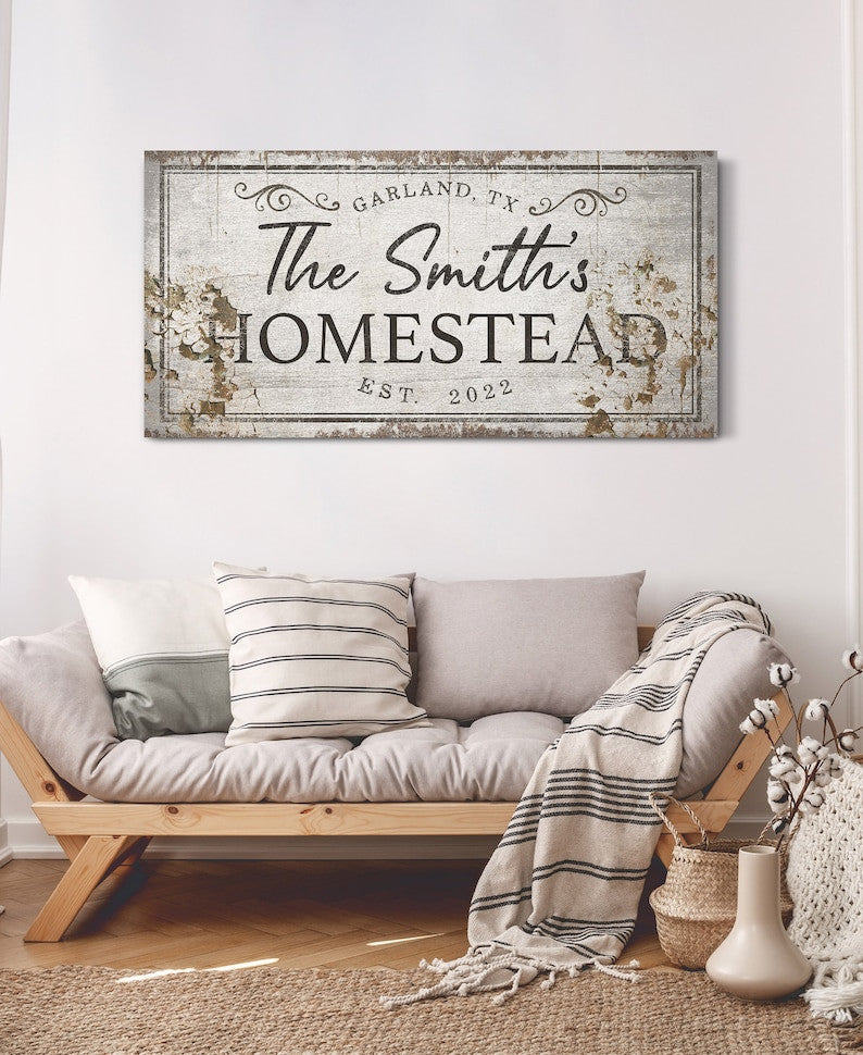 Personalized Homestead Sign Family Name Wall Art Rustic Vintage Farmho