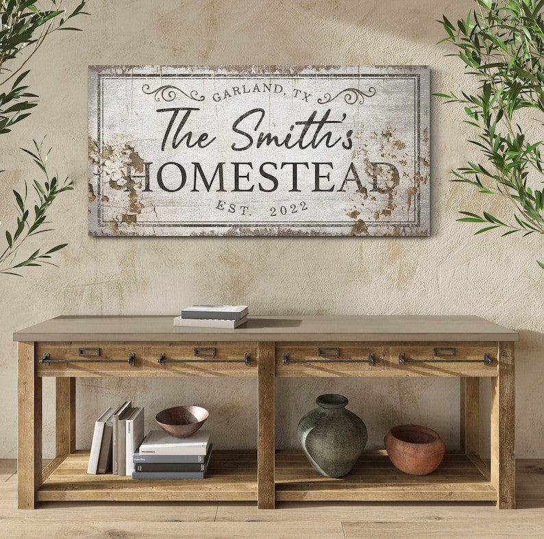 Personalized Homestead Sign Family Name Wall Art Rustic Vintage Farmho