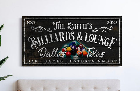 Personalized Billiards Sign Basement Bar & Lounge Last Name Pool Hall