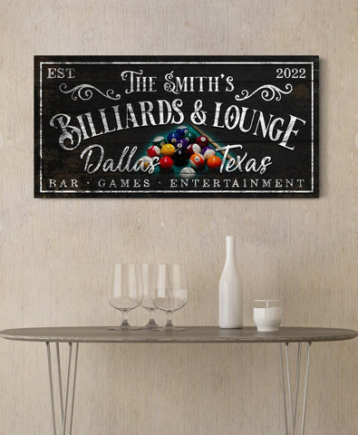 Personalized Billiards Sign Basement Bar & Lounge Last Name Pool Hall