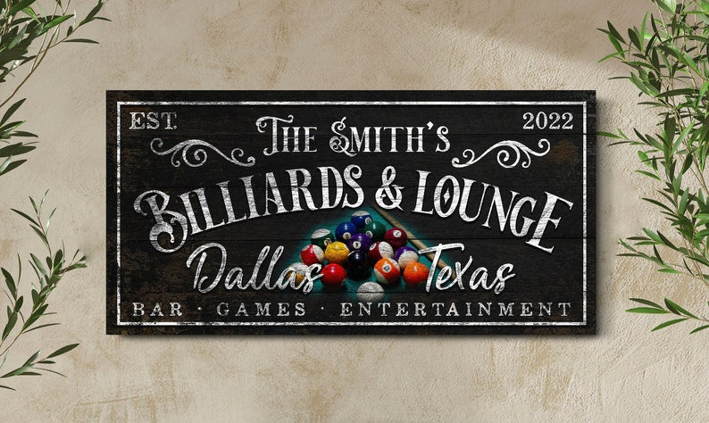 Personalized Billiards Sign Basement Bar & Lounge Last Name Pool Hall