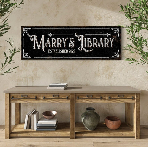 Personalized Library Sign Bookshelf Sign Teacher Gift Book Lovers Sign