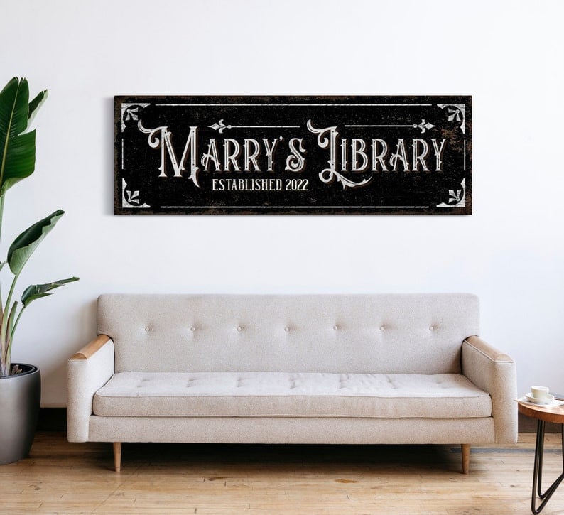 Personalized Library Sign Bookshelf Sign Teacher Gift Book Lovers Sign