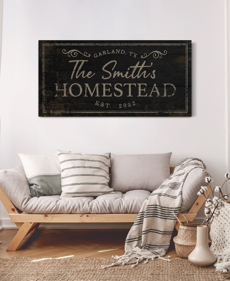 Personalized Homestead Sign Family Name Wall Art Rustic Vintage Farmho