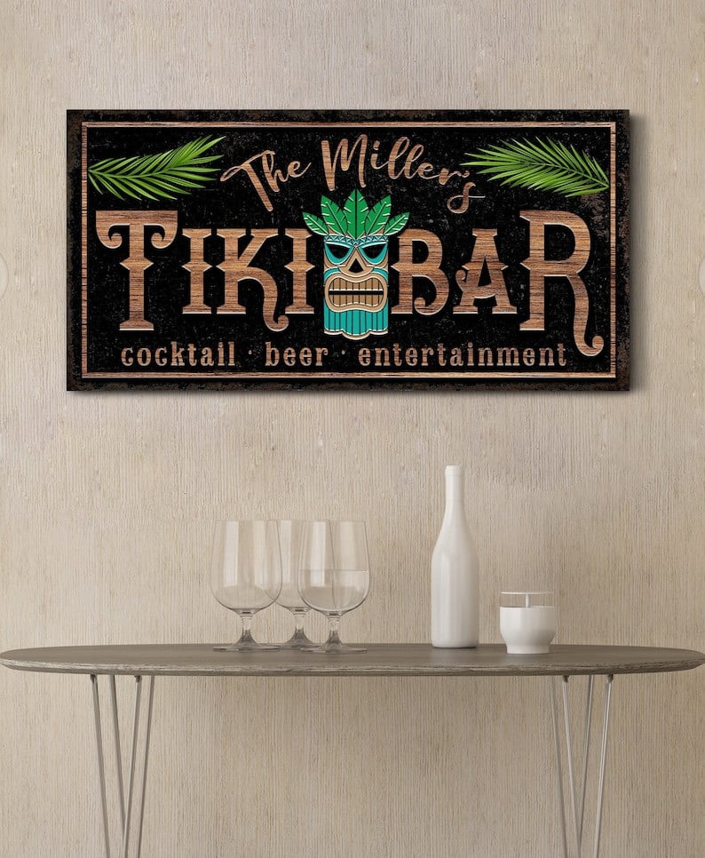 Personalized Tiki Bar Sign Tiki Bar Decor Coastal Bar Sign Man Cave Si