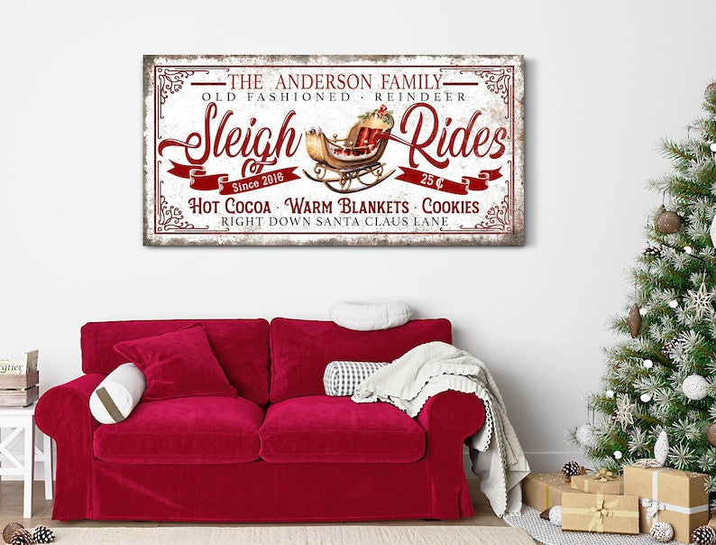 Personalized Sleigh Rides Sign, Custom Christmas Sign, Holiday Seasona