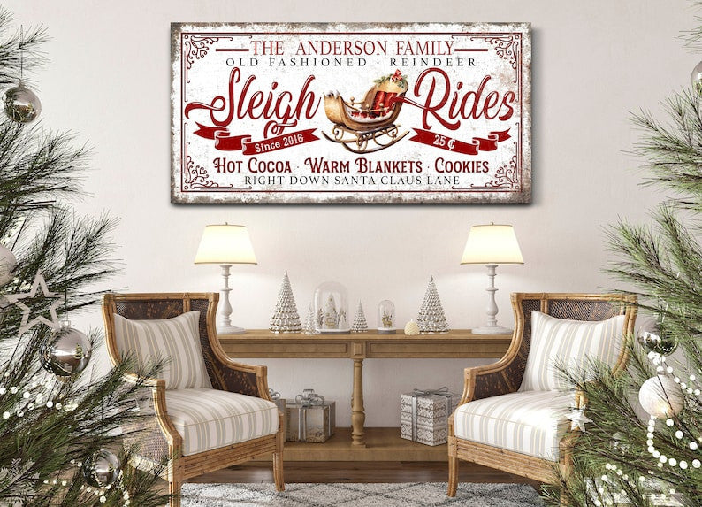 Personalized Sleigh Rides Sign, Custom Christmas Sign, Holiday Seasona