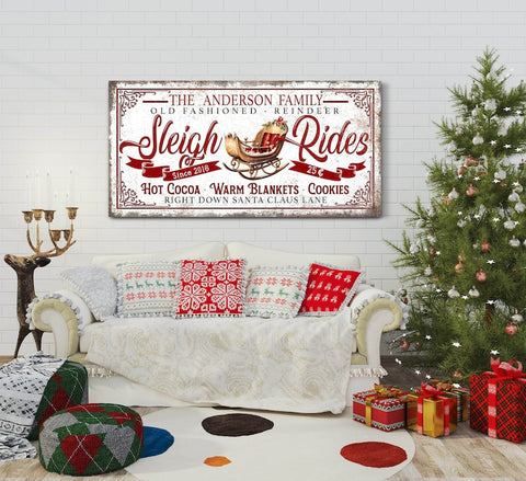 Personalized Sleigh Rides Sign, Custom Christmas Sign, Holiday Seasona