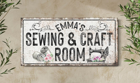 Custom Sewing And Craft Room Sign, Personalized Canvas Living Room Sig