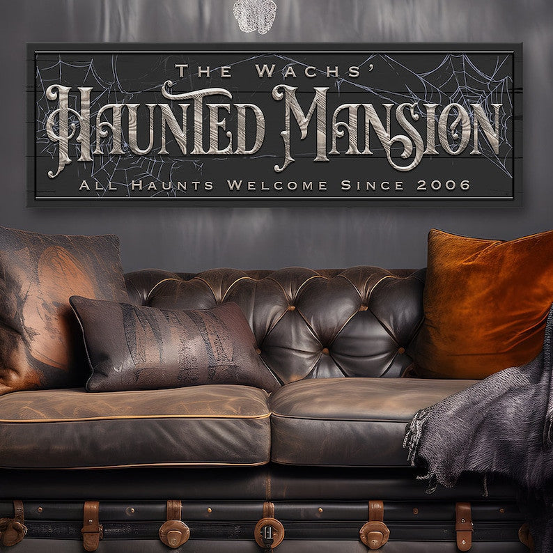 Haunted Mansion Sign Personalized Canvas Wall Art | Halloween Decorati