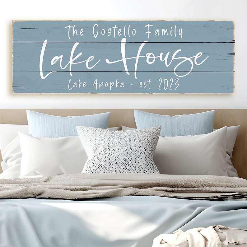 Lake House Sign Personalized Canvas| Family Lake House Decor | Worn Ed