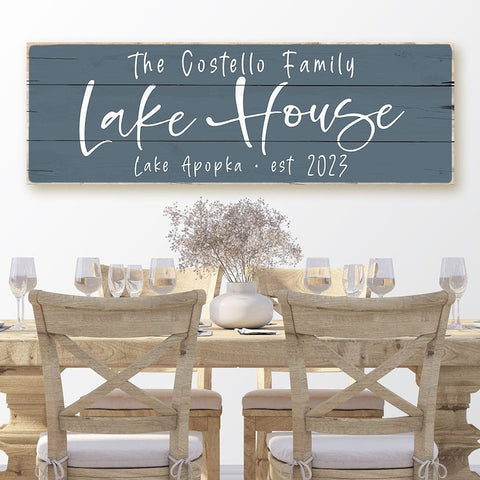 Lake House Sign Personalized Canvas| Family Lake House Decor | Worn Ed