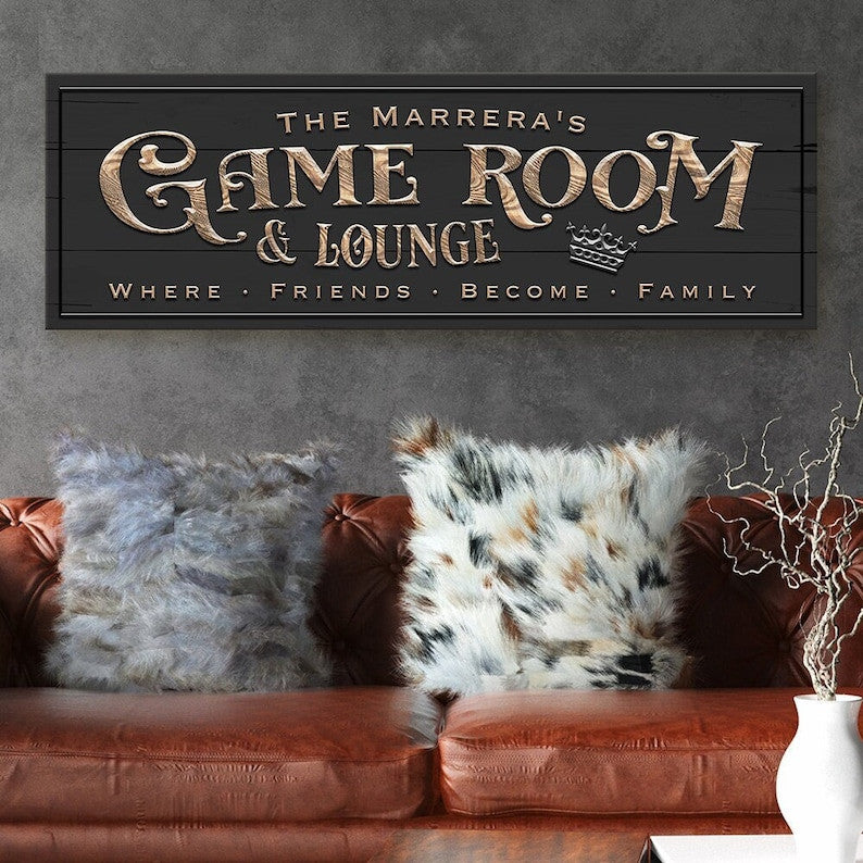 Game Room And Lounge Sign Personalized Canvas Wall Art Home Decor | Ca