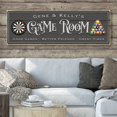 Game Room Sign Personalized Canvas Wall Art | Darts And Billiards Game