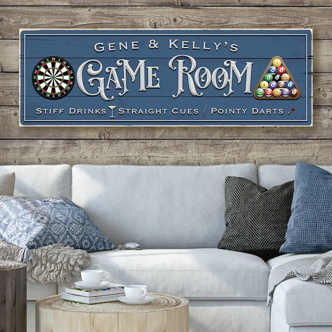 Game Room Sign Personalized Canvas Wall Art | Darts And Billiards Game