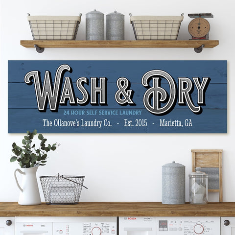 Personalized Laundry Room Sign Canvas Wall Art | Wash & Dry Modern Far