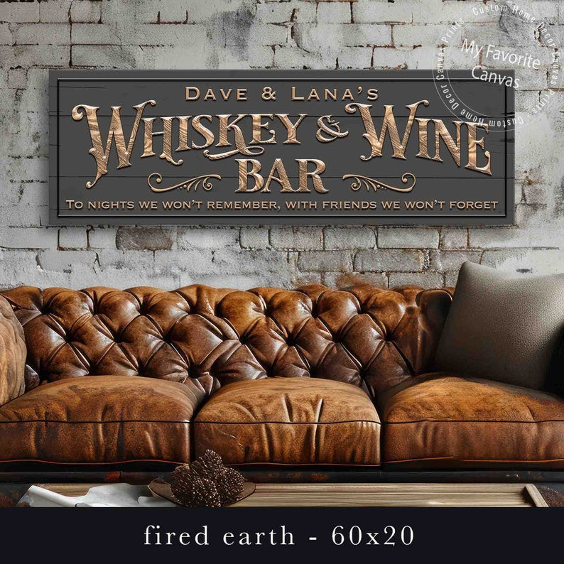 Whiskey And Wine Bar Sign Personalized Canvas Wall Art | Custom Whiske